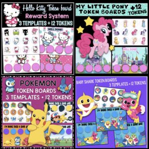Token Boards Awards Bundle with Hello Kitty, Pokémon, Baby Shark, and My Little Pony – 11 templates and 48 tokens for classroom management