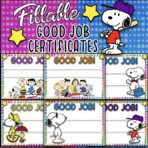 Snoopy Good Job Certificates for student rewards and positive classroom management