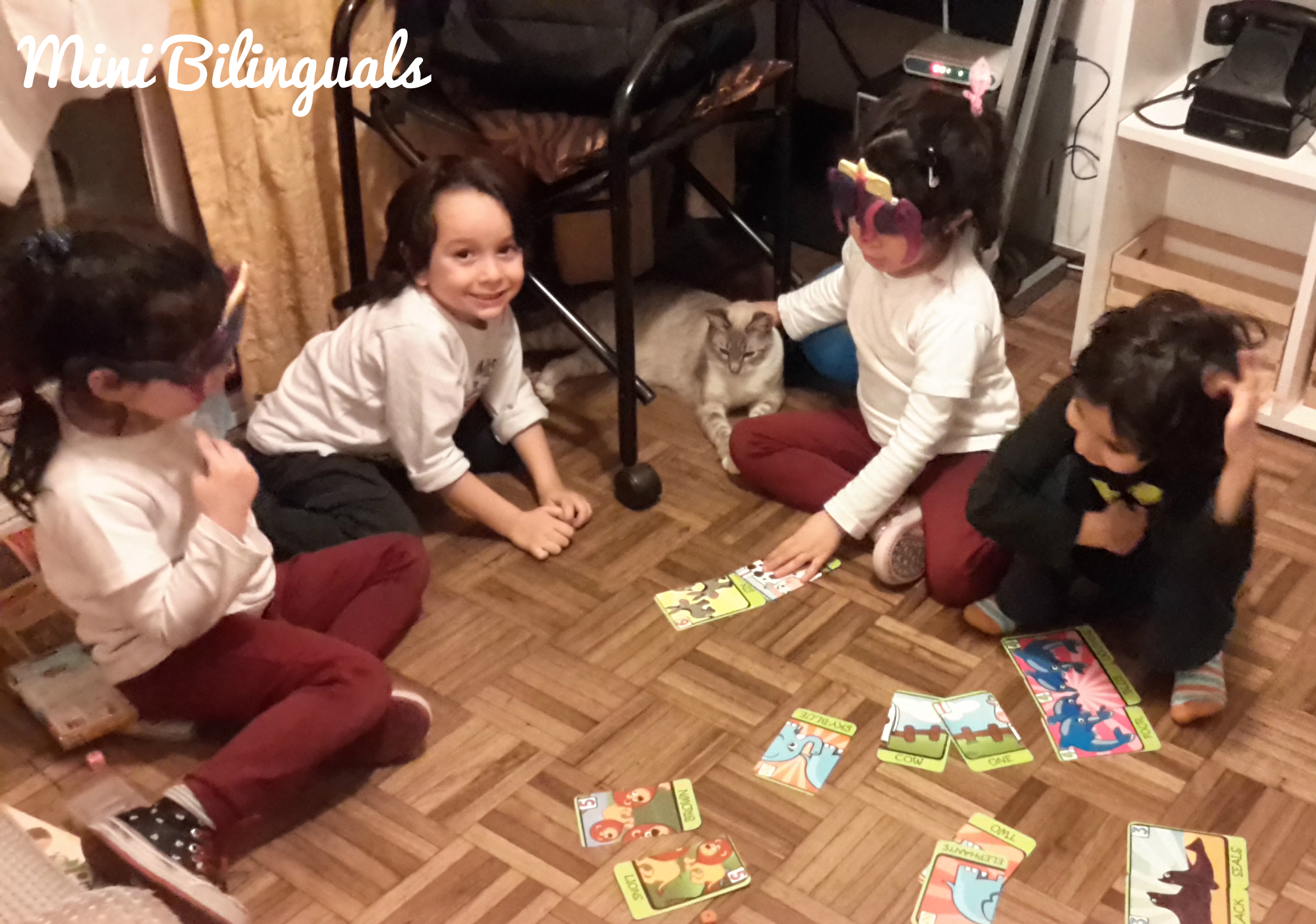 Group of children playing English card game