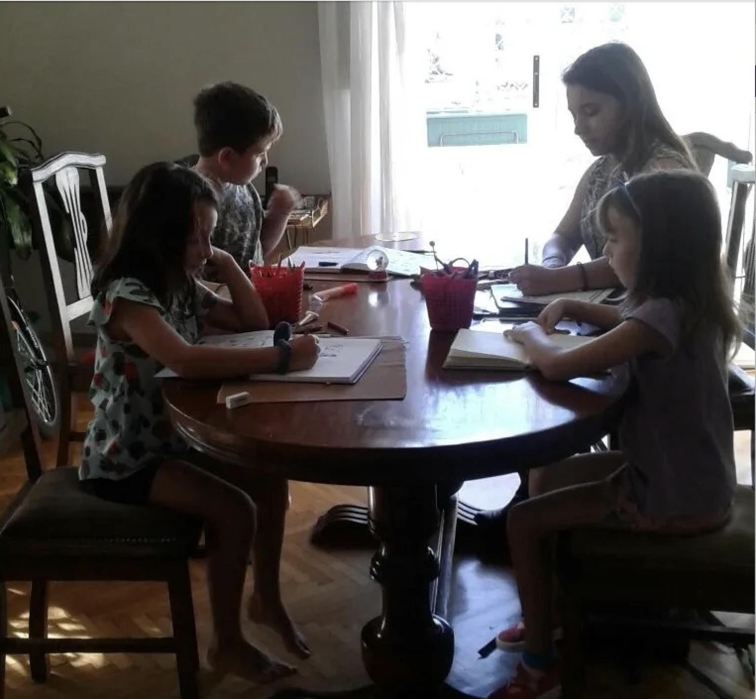 In-home English lesson at family dining table
